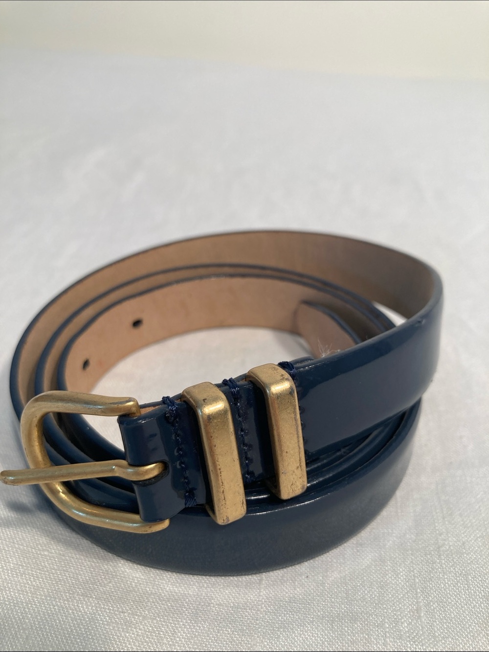 J. Crew Navy Patent Leather Belt with Gold Buckle - Picture 14 of 14